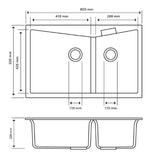 800X500X220Mm Carysil Concrete Grey Double Bowl Granite Kitchen Laundry Sink Top/flush Mount