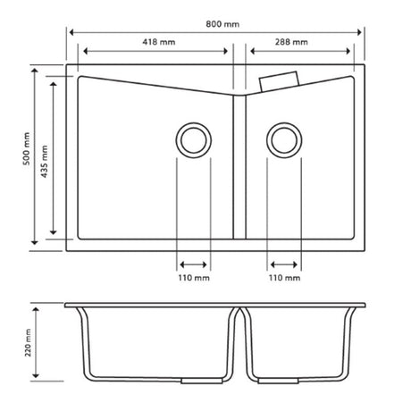 800X500X220Mm Carysil Concrete Grey Double Bowl Granite Kitchen Laundry Sink Top/flush Mount