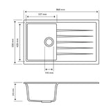 860X500X205Mm Carysil Concrete Grey Single Bowl With Drainer Board Granite Kitchen Laundry Sink