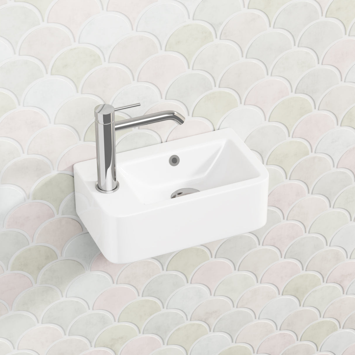 375X255X125Mm Mini Rectangle Gloss White Wall Hung Ceramic Basin Left Or Right Tap Hole Available