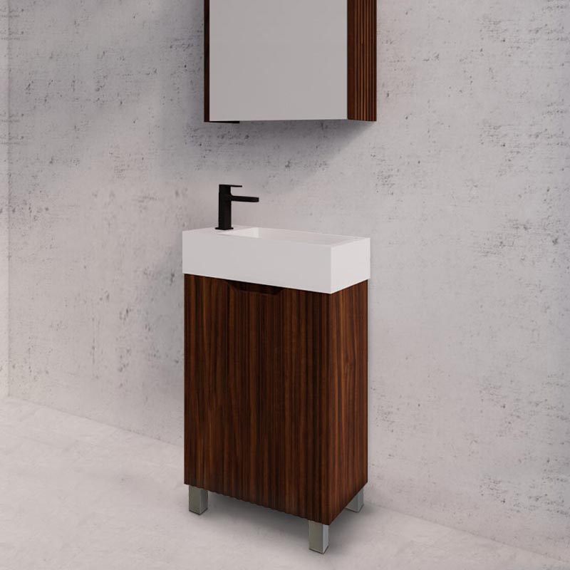 450X250X795Mm Freestanding With Legs Vanity Left Hand Hinge With Poly Top Brown Oak Vanities