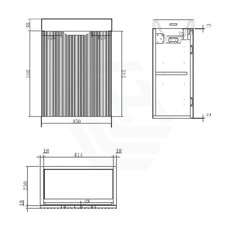 450X250X550Mm Wall Hung Vanity Left Hand Hinge With Overflow Poly Top Solid Timber Vanities