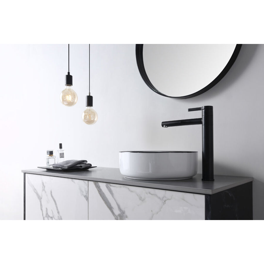 360X360X120Mm Aulic Dove Round Gloss White With Black Edge Above Counter Wash Basin Ceramic Basins