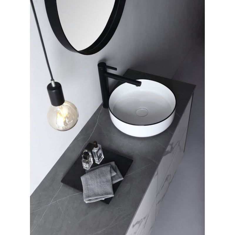 360X360X120Mm Aulic Dove Round Gloss White With Black Edge Above Counter Wash Basin Ceramic Basins