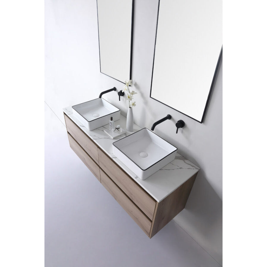 365X365X110Mm Aulic Dove Square Gloss White With Black Edge Above Counter Wash Basin Ceramic Basins