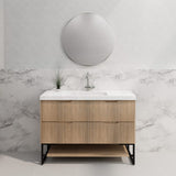 600-1500Mm Bali American Oak Bathroom Freestanding Vanity With Drawers Fluted Cabinet Dark Vanities