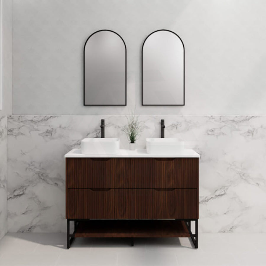 600-1500Mm Bali Brown Oak Bathroom Freestanding Fluted Vanity With Drawers Vanities With Legs