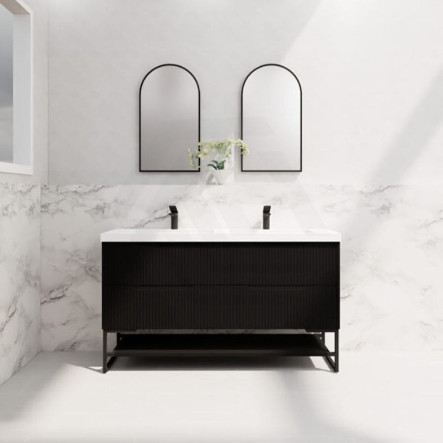 600-1500Mm Bali Matt Black Bathroom Freestanding Fluted Vanity With Drawers Vanities With Legs