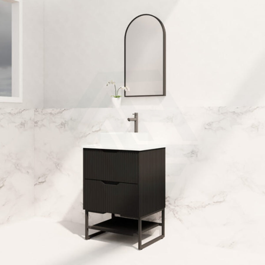 600-1500Mm Bali Matt Black Bathroom Freestanding Fluted Vanity With Drawers Vanities With Legs