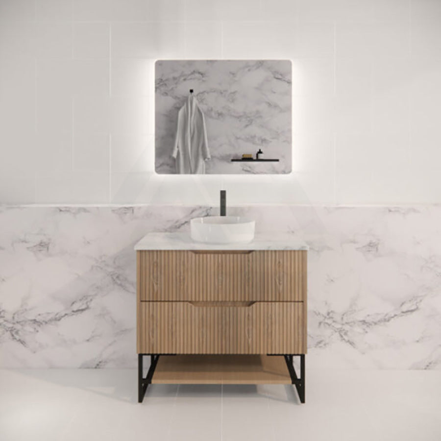 600-1500Mm Bali American Oak Bathroom Freestanding Vanity With Drawers Fluted Cabinet Dark Vanities