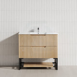 600-1500Mm Bali American Oak Bathroom Freestanding Fluted Vanity With Drawers Vanities With Legs