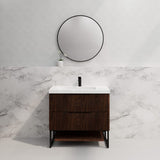 600-1500Mm Bali Brown Oak Bathroom Freestanding Fluted Vanity With Drawers Vanities With Legs