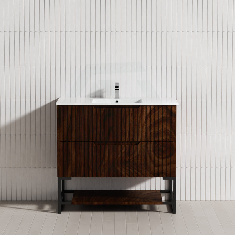 600-1500Mm Bali Brown Oak Bathroom Freestanding Fluted Vanity With Drawers Vanities With Legs