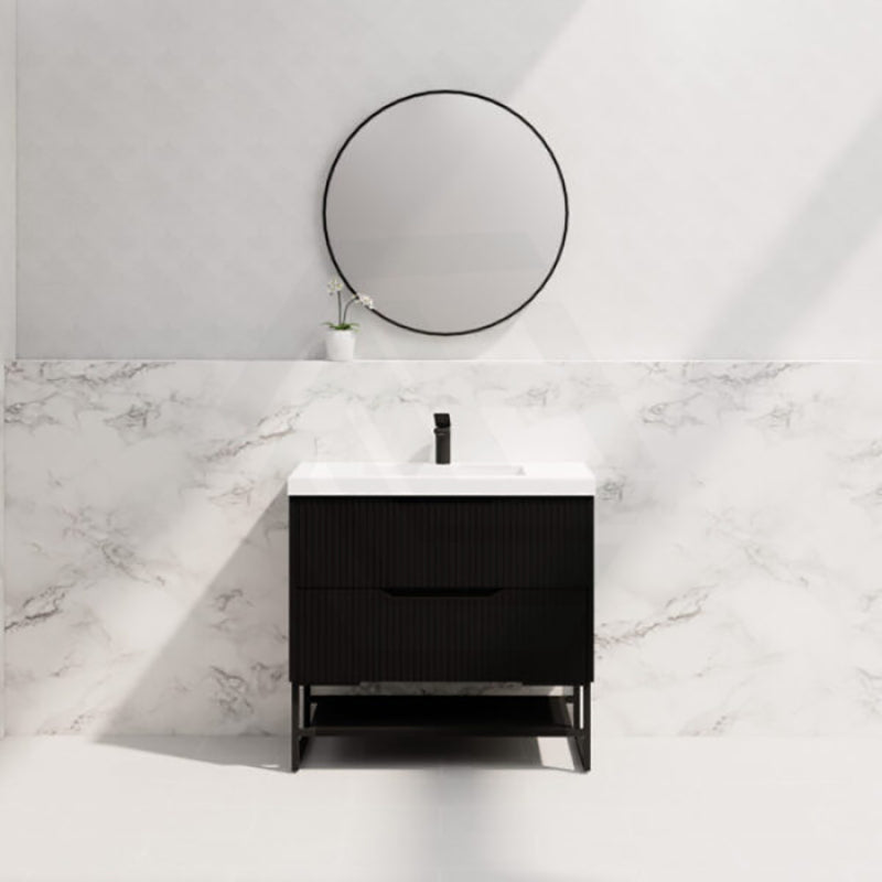 600-1500Mm Bali Matt Black Bathroom Freestanding Fluted Vanity With Drawers Vanities With Legs