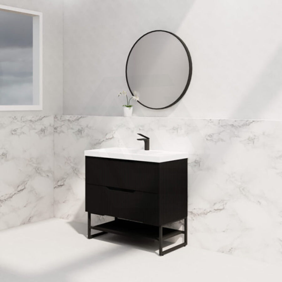 600-1500Mm Bali Matt Black Bathroom Freestanding Fluted Vanity With Drawers Vanities With Legs