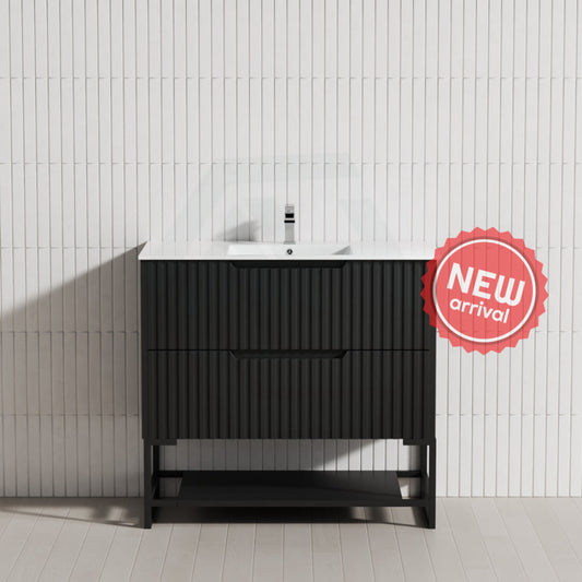 600-1500Mm Bali Matt Black Bathroom Freestanding Fluted Vanity With Drawers Vanities With Legs