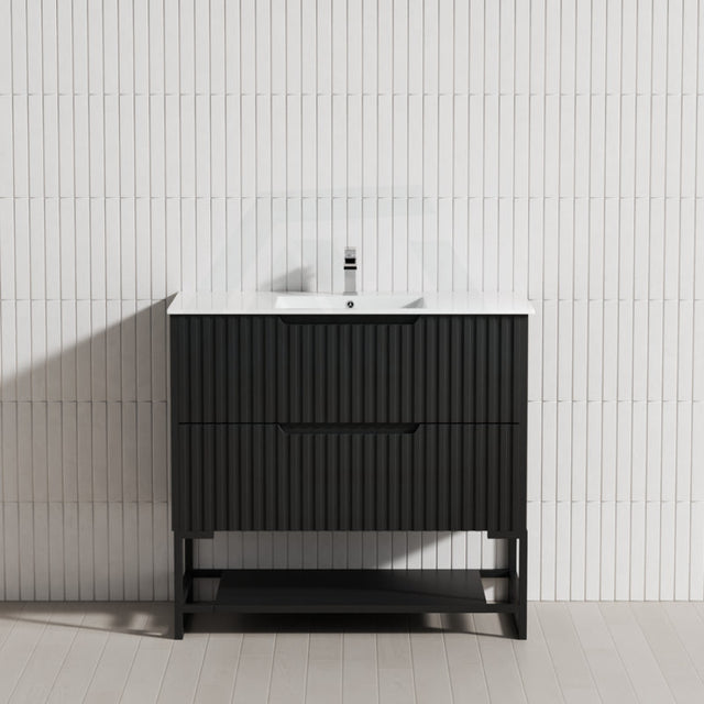 600-1500Mm Bali Matt Black Bathroom Freestanding Fluted Vanity With Drawers Vanities With Legs