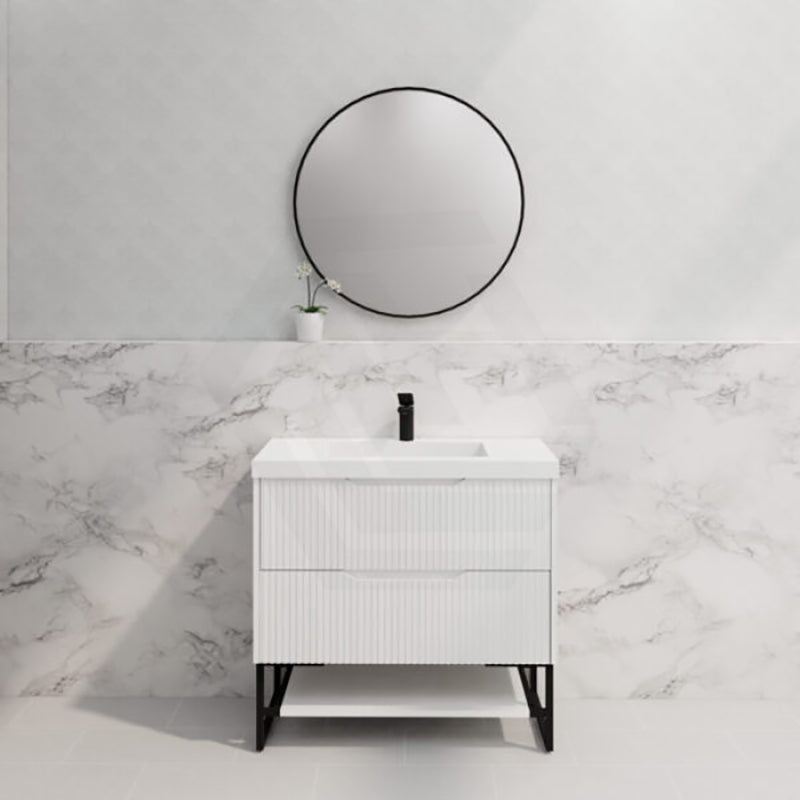 600-1500Mm Bali Matt White Bathroom Freestanding Fluted Vanity With Drawers Vanities With Legs