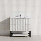 600-1500Mm Bali Matt White Bathroom Freestanding Fluted Vanity With Drawers Vanities With Legs