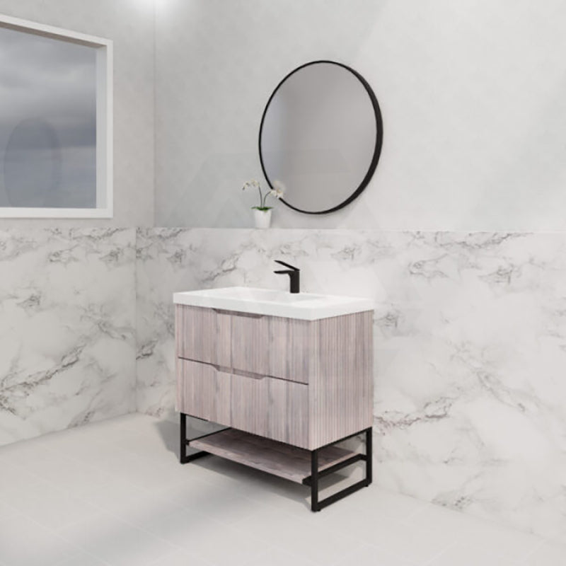 600-1500Mm Bali White Oak Bathroom Freestanding Vanity With Drawers Fluted Cabinet Dark Vanities