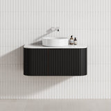 750-1500mm Bergen Wall Hung Vanity Matt Black PVC Coating MDF Board Bathroom Cabinet