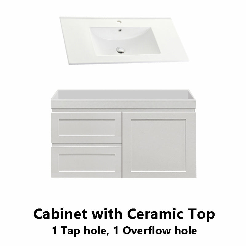 600-1500Mm Miami Wall Hung Bathroom Floating Vanity With Left / Right Drawers Matt White Shaker