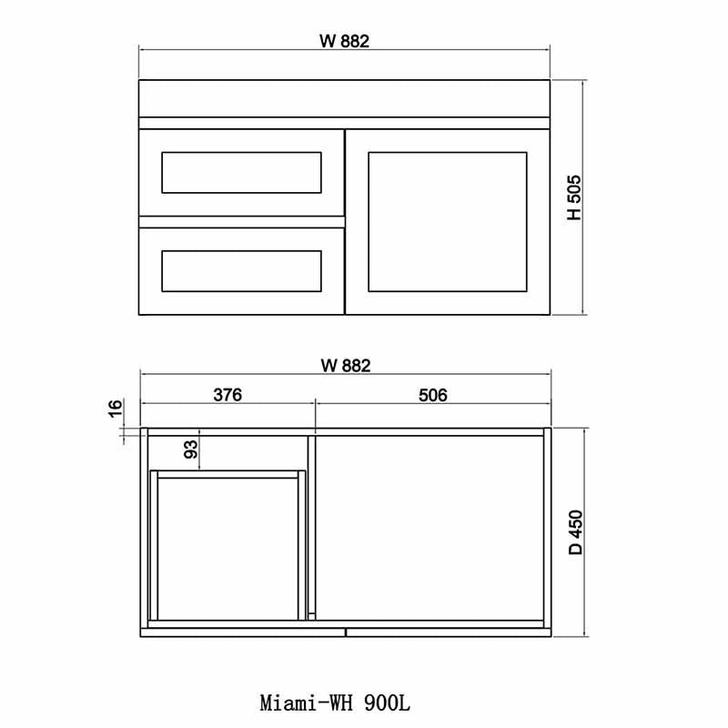 600-1500Mm Miami Wall Hung Bathroom Floating Vanity With Left / Right Drawers Matt White Shaker