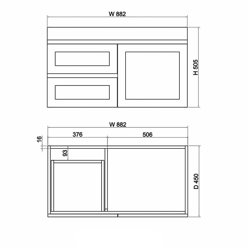 882X450X505Mm Boston Wall Hung Bathroom Floating Vanity With Left / Right Drawers Concrete Grey