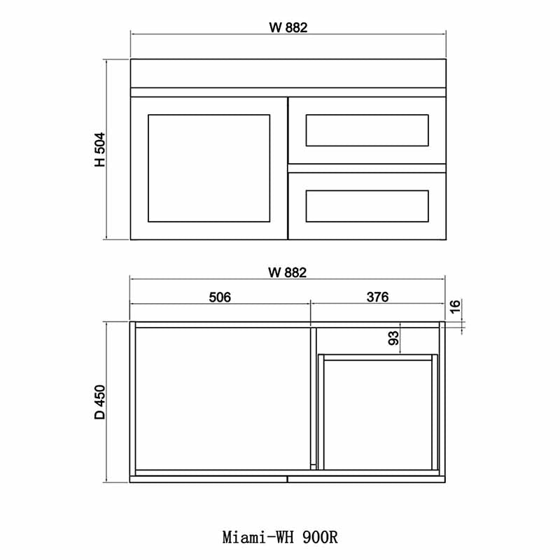 600-1500Mm Miami Wall Hung Bathroom Floating Vanity With Left / Right Drawers Matt White Shaker