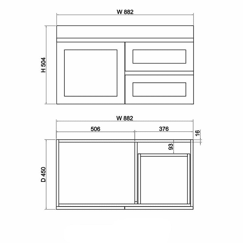 882X450X505Mm Boston Wall Hung Bathroom Floating Vanity With Left / Right Drawers Concrete Grey