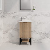 450X250X830Mm Vienna American Oak Fluted Freestanding One Door Mini Vanity With Overflow Poly Top