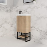 450X250X550Mm Vienna American Oak Fluted Freestanding One Door Mini Vanity With Overflow Poly Top