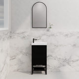 450X250X830Mm Vienna Matt Black Fluted Freestanding One Door Mini Vanity With Overflow Poly Top