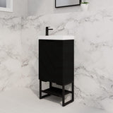 450X250X830Mm Vienna Matt Black Fluted Freestanding One Door Mini Vanity With Overflow Poly Top