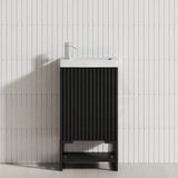 450X250X830Mm Vienna Matt Black Fluted Freestanding One Door Mini Vanity With Overflow Poly Top