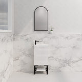 450X250X830Mm Vienna Matt White Fluted Freestanding One Door Mini Vanity With Overflow Poly Top