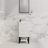 450X250X830Mm Vienna Matt White Fluted Freestanding One Door Mini Vanity With Overflow Poly Top