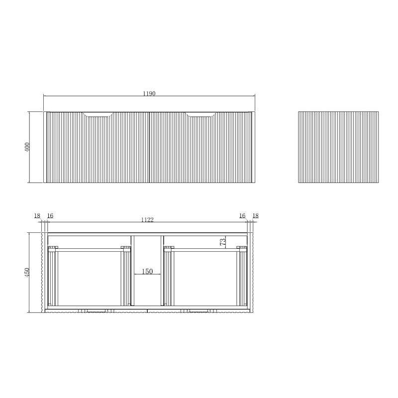 600 - 1500Mm Wall Hung Vanity Fluted Style American Oak Color Pvc Coating Bathroom Vanities