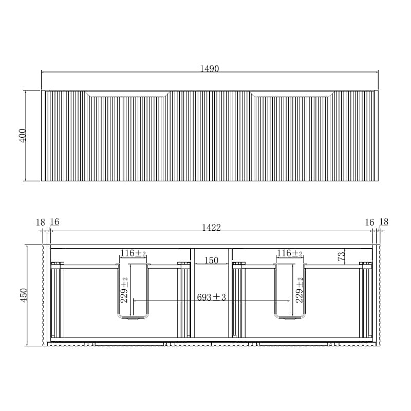 600 - 1500Mm Wall Hung Vanity Fluted Style American Oak Color Pvc Coating Bathroom Vanities