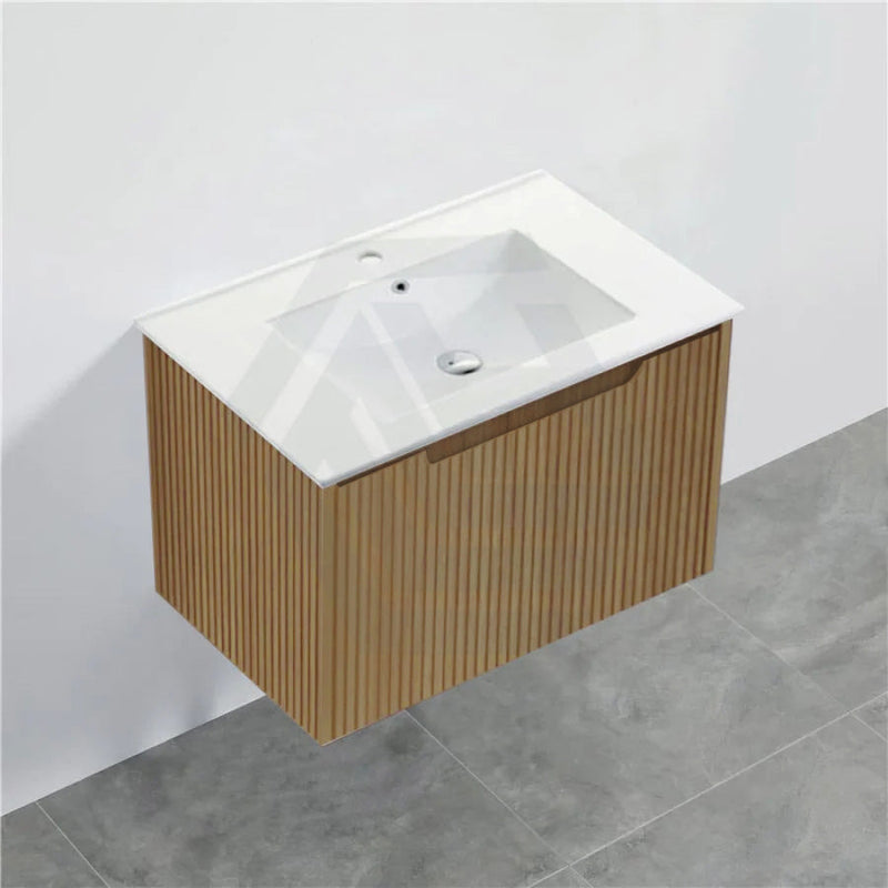 600-1500Mm Wall Hung Vanity Fluted Style American Oak Color Pvc Coating Bathroom Vanities