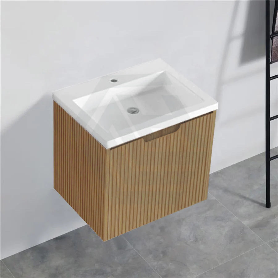 600-1500Mm Wall Hung Vanity Fluted Style American Oak Color Pvc Coating Bathroom Vanities