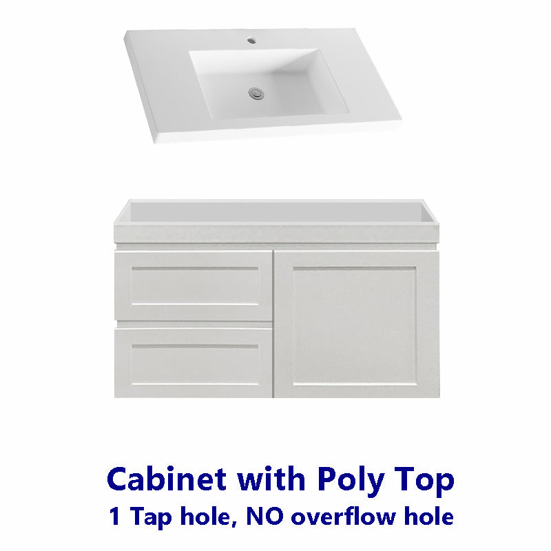 600-1500Mm Miami Wall Hung Bathroom Floating Vanity With Left / Right Drawers Matt White Shaker