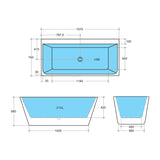 1500/1575/1600/1700mm Back to Wall Bathtub Acrylic Gloss White NO Overflow