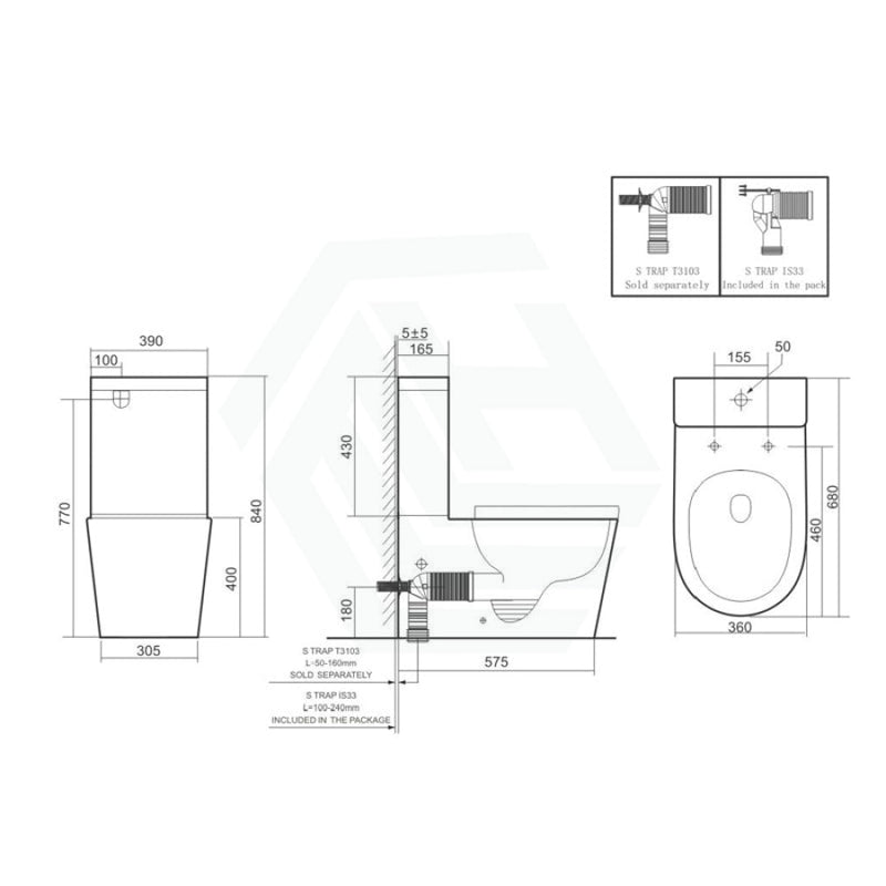 Lafeme Catania/Thea Standard-Luna Rimless Back To Wall Toilet Suite S/P Trap With Multi-Functional