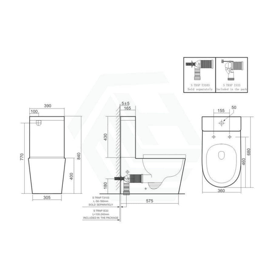 Lafeme Catania/Thea Standard-Luna Rimless Back To Wall Toilet Suite S/P Trap With Multi-Functional