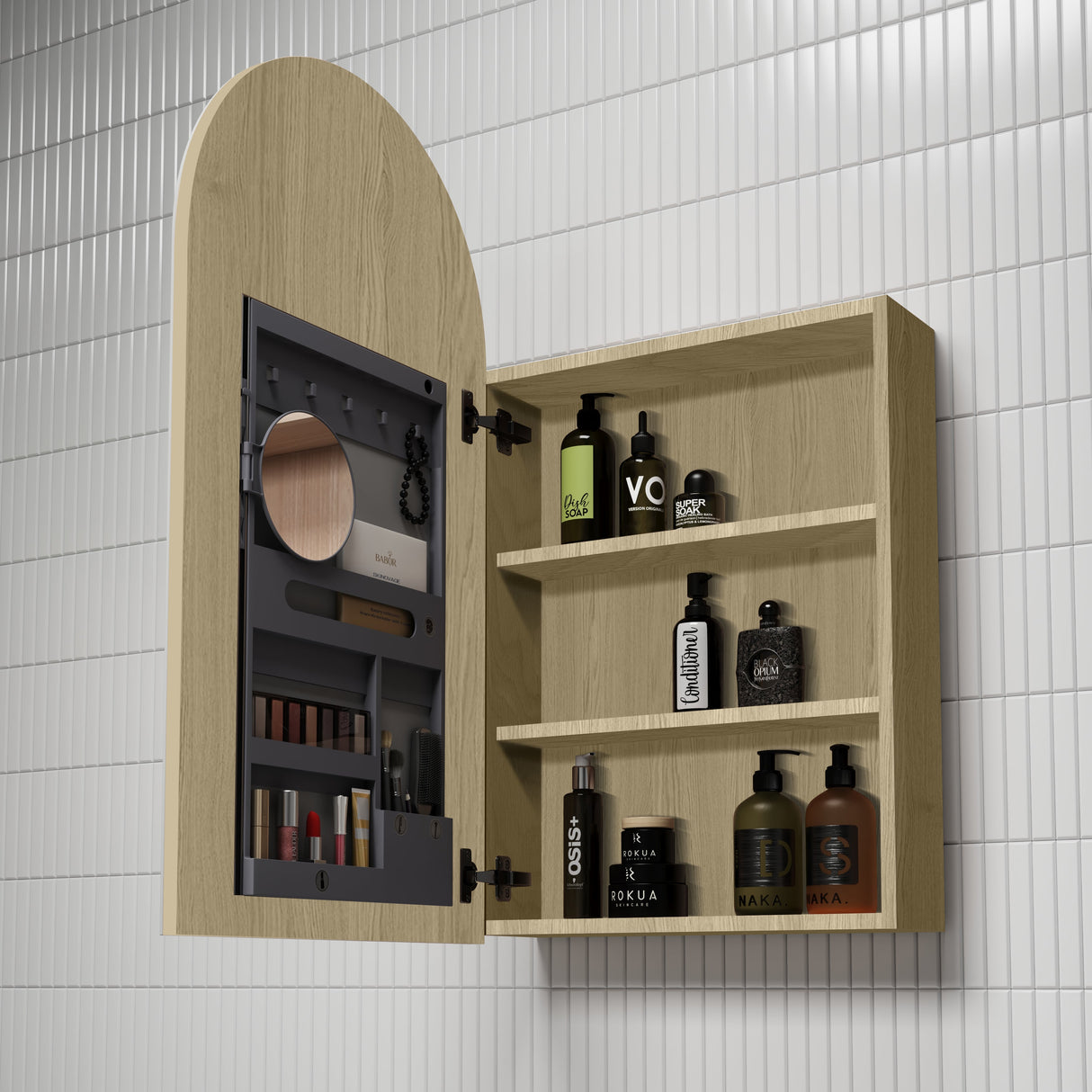 500X900Mm Canterbury Wall Hung Arch Shaving Mirror Cabinet Carita Finish For Bathroom Cabinets