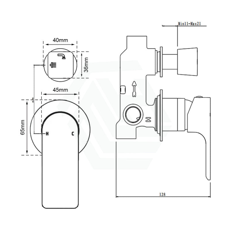 Aquaperla Vog Series Solid Brass Wall Mixer With Diverter Round Cover Plate Brushed Brass/Brushed