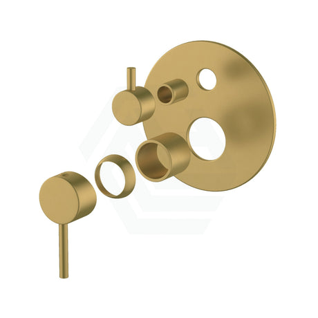 Aquaperla Lucid Pin Round Wall Mixer With Diverter Trim Kit Only Brushed Brass/Brushed