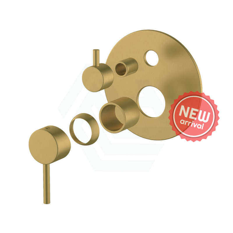 Aquaperla Lucid Pin Round Wall Mixer With Diverter Trim Kit Only Brushed Brass/Brushed