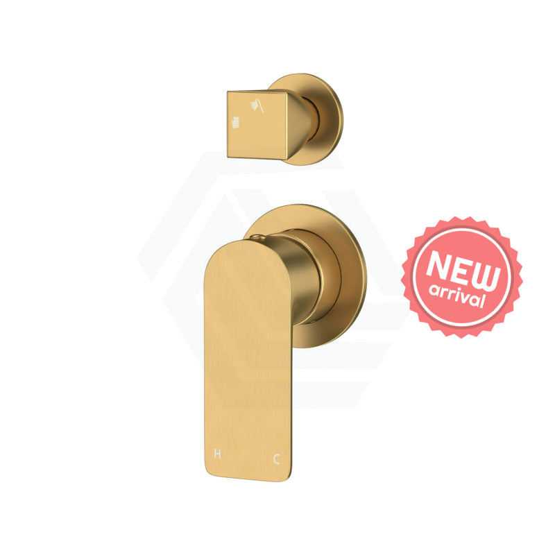 Aquaperla Vog Series Solid Brass Wall Mixer With Diverter Round Cover Plate Brushed Brass/Brushed